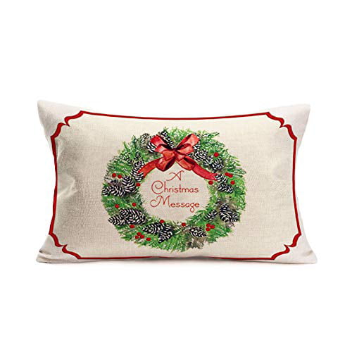 KHL 08 Xihomeli Christmas Wreath Decorative Throw Pillow Covers Xmas Christmas Trees Gloves Pillowcase Cotton Linen Lumbar Cushion Cover for Home Sofa Couch 12x20 Inch 